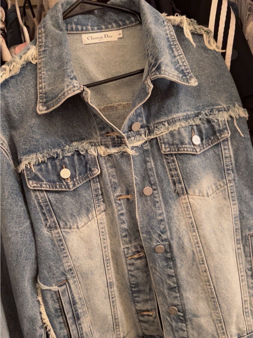 Miss Dior Light Blue Distressed Denim Jacket